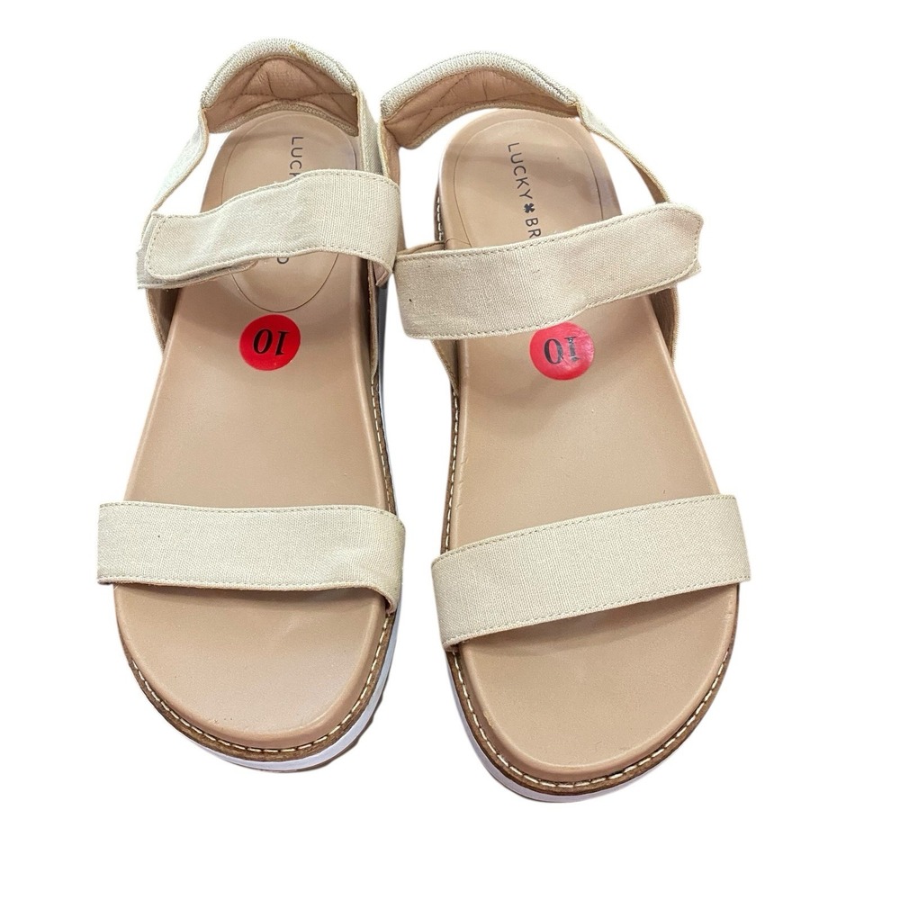 Lucky Brand Womens Lp-Iadan Slingback Sandals Beige Ankle Strap Mid Heel Size 10